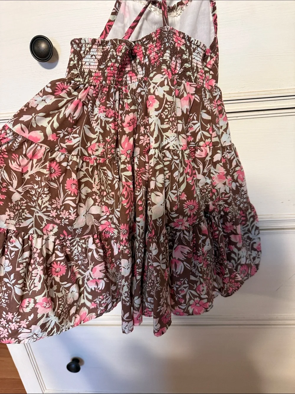 Rachel Zoe Brown Floral Tiered Skirt with Pink & Cream Blooms